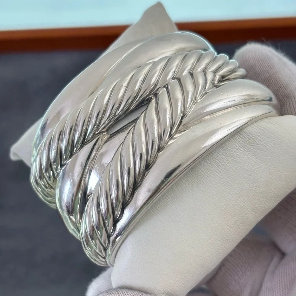 David Yurman Sterling silver Wide Crossover Cable Bracelet-Medium